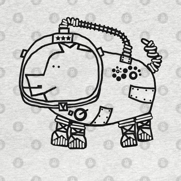 Astronaut Space Pilot Sci Fi Pig Line Drawing by ellenhenryart